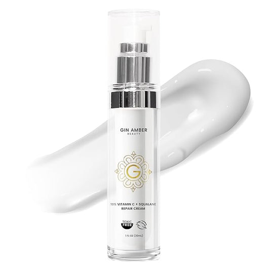 Gin Amber Beauty - Vitamin C (10%) + Squalane Repair Cream - Face Moisturizer - Skin Cream - Dark Spot Corrector - Primer (1 fl oz - 30ml)