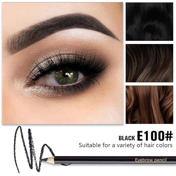 6Pcs Long Eyebrow Pencils Set - Black Natural Look, for Eyebrows & Eyeliner, Waterproof & Sweat-Proof Wooden Hard-Core Brow Pencil with Sharpener, Long Lasting Makeup Kit for Beginners 100#