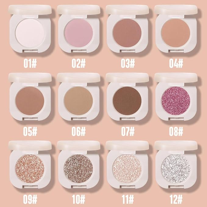 Glitter Eyeshadow Palette, Silver Shimmer Eyeshadow Makeup, Shiny Pressed Powder, Single Vegan Eye Shadow, Highly Pigmented Silver Eye shadow Makeup Palette,Monochrome Long Lasting Glitter Eyeshadow12