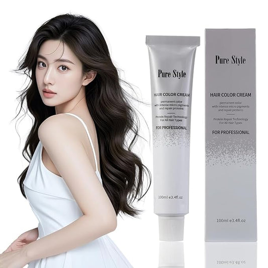 PureStyle 100g Professional Permanent Hair Color Dye Cream Ammonia Free, Long Lasting Warm Brown Color, Natural Shine, For All Hair Types Easy At Home Application (S4/77 Warm Brown)