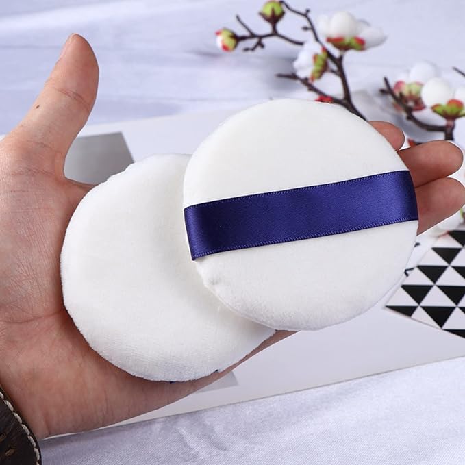 Powder Puff 3 Pieces 3 Inch Soft Powder Makeup Puffs Pads Makeup with Ribbon Face Powder Puffs for Loose and Foundation (3PCS Large Size 3 Inch)