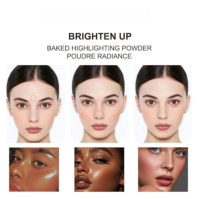 Baked Highlighter Contour Powder Sheer Pearl Shimmer Shades for Face Highlighter Makeup Brighten Up (303-Glow)