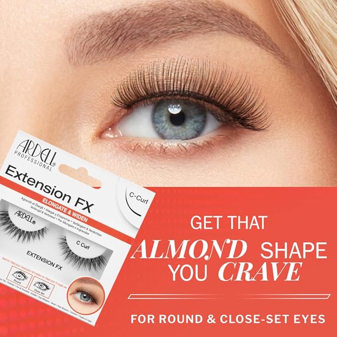 Ardell Extension FX C Curl False Eye Lashes to Elongate & Widen Eyes, 4 pack