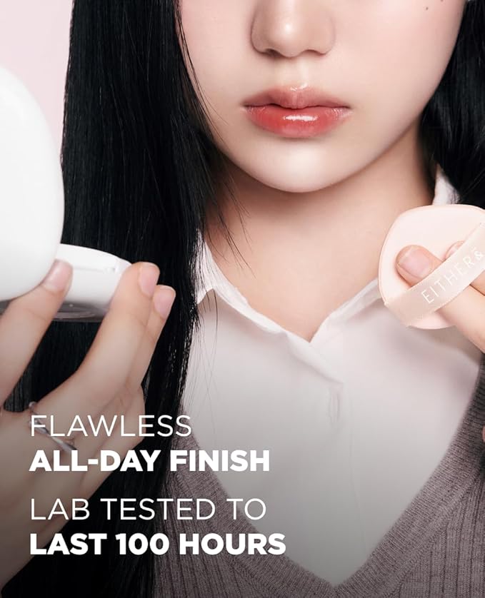 EITHER& Glow Pixel Cushion Foundation, Skincare Formula, Dewy Glass Skin, Lightweight & Long-Lasting 100H Wear, Buildable Hydrating Korean Cushion (30N Walnut, 12g)