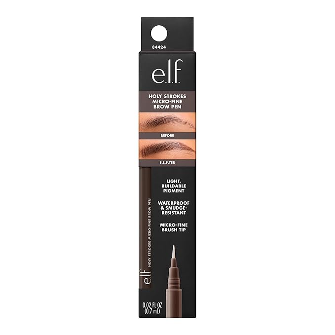 e.l.f. Holy Strokes Micro-Fine Brow Pen, Liquid Waterproof Eyebrow Makeup For Detailing & Adding Dimension, Vegan & Cruelty-Free, Neutral Brown