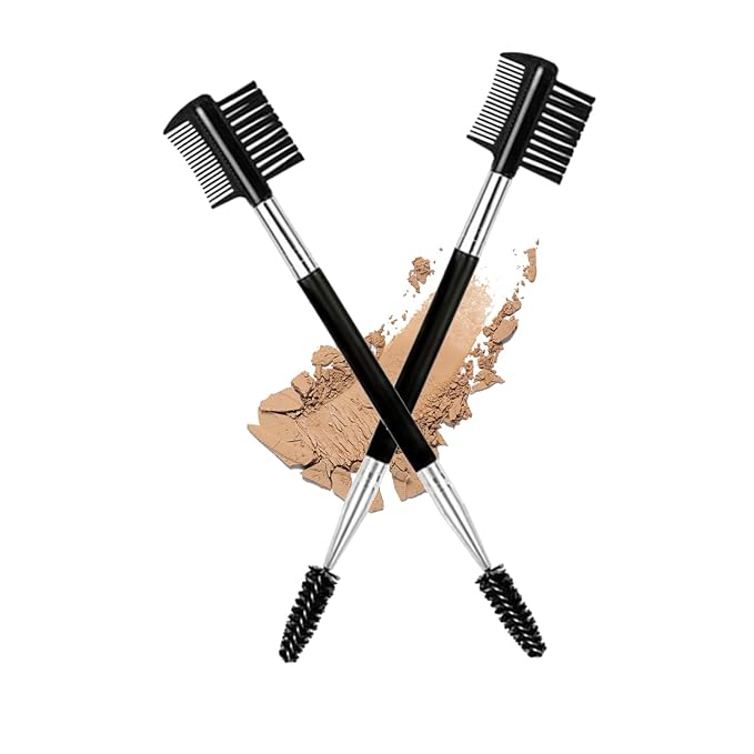 2PCS Eyebrow Eyelash Brush 3 Head Eyelash Comb Double Head Brush Makeup Grooming Tool Cosmetic (Black)