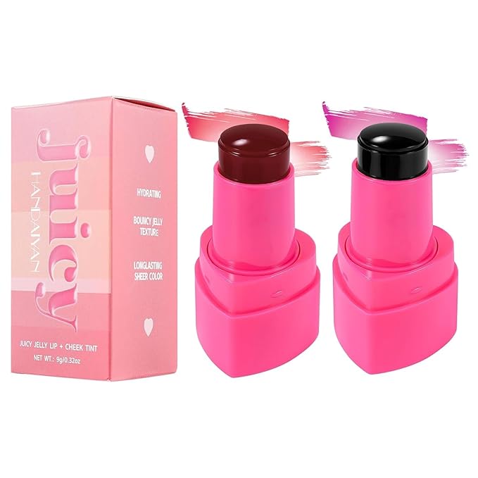 Lingyun 4 Colors Water Jelly Blush Tint, Long-Lasting Jelly Lip & Cheek Tint, Multi-Use Buildable Lip Tint + Blush,Effect 1,000+ Swipes Per Stick,Cute Stuff for Girls