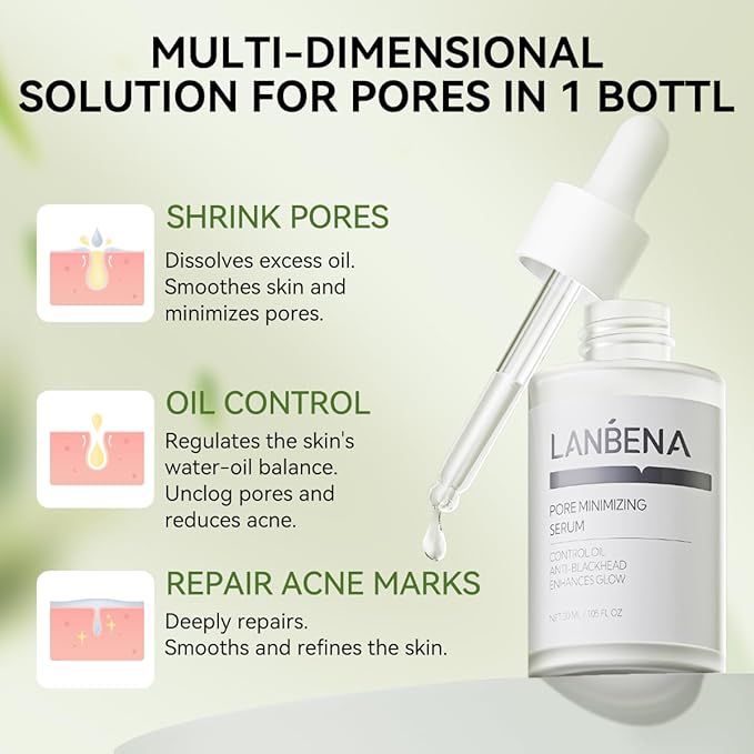 LANBENA 3 in 1 Blackhead Removing Set, Bamboo Charcoal Pore Strips 30g+Pore Serum 30ml, Black Head Remover Mask for Face, Pore Minimizer & Reducer for Face, Leaving Your Skin Fresh and Clean