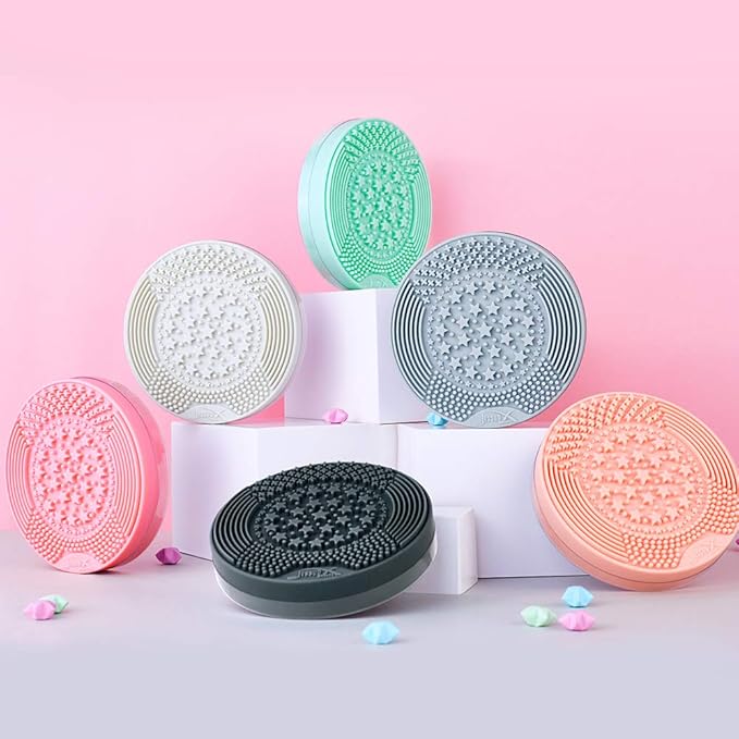 Jessup Makeup Brush Cleaning Mat with Color Removal Sponge, 2 in 1 Silicone Makeup Brush Cleaner (Whisper White), A003