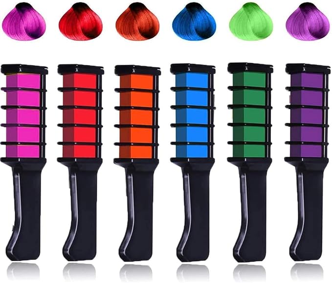 Hair Chalk Comb LAWOHO 6 Colors Temporary Hair Dye Marker Gifts for Girls Kids Adults for Halloween Christmas Birthday Party, Cosplay