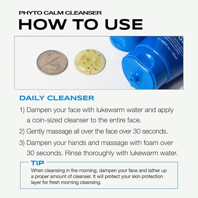 PHYTO CALM CLEANSER, Soothing & Hydrating Face Wash, Real Heartleaf & Herbal Extracts, pH Balanced, Tea Tree Face Wash, 4.05fl.oz/120ml