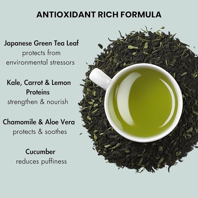 Antioxidant Plant Protein Facial Cleanser - Calming And Soothing With Green Tea And Aloe Vera - Hydrating And De-Puffing - Sulfate and Paraben Free