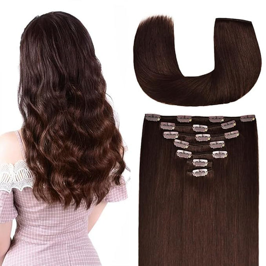 20 Inch Clip-in Hair Extensions Remy Human Hair for Women - Soft Handmade Real Human Hair Clip in Extensions, Straight, Thick, 155g 7pcs Medium Brown #4 Color