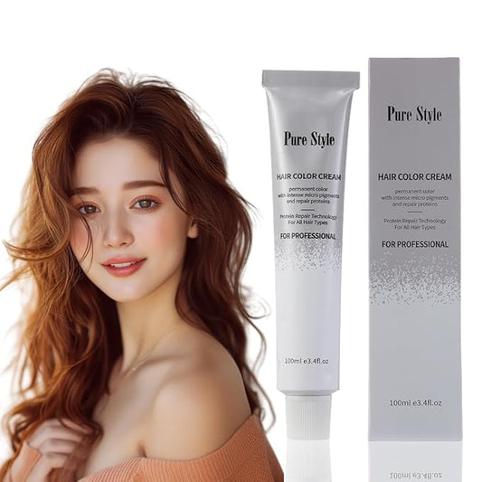 PureStyle 100ml Professional Permanent Hair Color Dye Cream Ammonia Free, Long Lasting Medium Red Brown Color, 100% Gray Coverage, Natural Shine, For All Hair Types Easy At Home Application