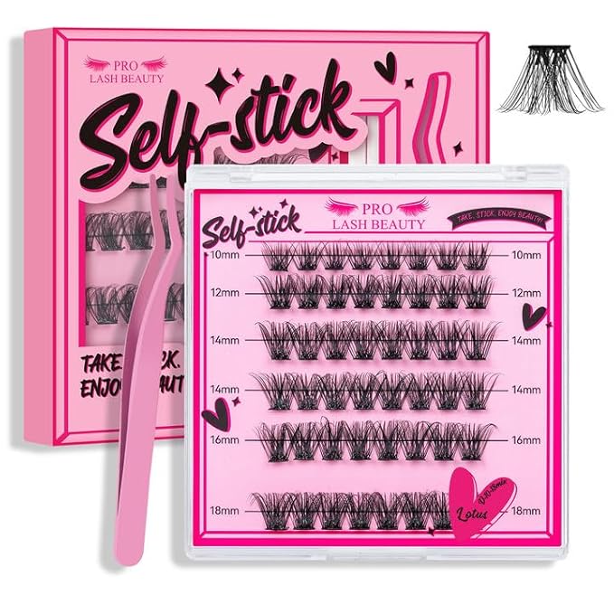 Self Adhesive Eyelashes 48Pcs Lash Clusters Self Stick Lashes Reusable Self-adhesive Lashes No Glue Cluster Lashes Easy for Use(Lotus,D-10-18mix)