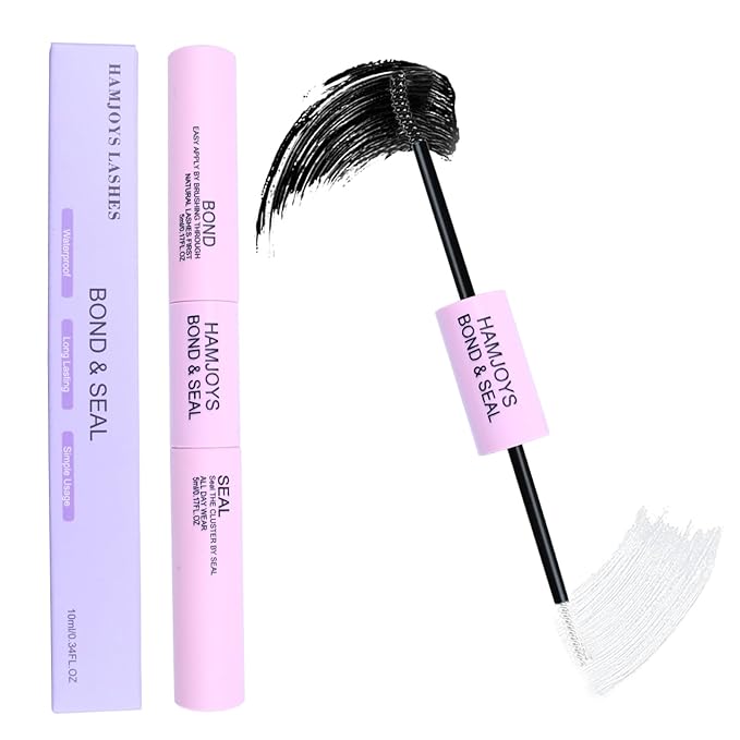 Lash Bond and Seal Cluster Lash Glue For Lash Clusters Strong Gentle Comfortable Bond and Seal WaterProof Mascara Wand Individual 2 in 1 Cluster Eyelash Glue for DIY Lash Extensions 5ml+5ml