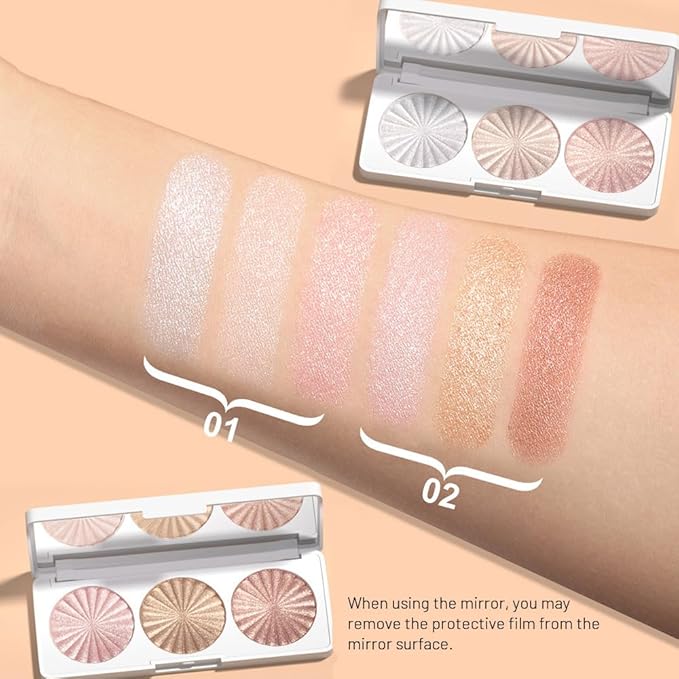Pearl White Ice Silver Champagne Gold Rose Pink Shimmer Glitter Highlighter Highlight Makeup Contour Powder,Glitter Face Illuminator Highlighter, Illuminator Make Up (Lunar Glow Trio)