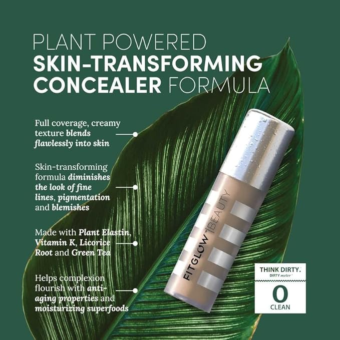 Fitglow Beauty Conceal+ | Vegan Full Coverage Concealer Skincare with Vitamin K + Green Tea | Corrects Dark Circles, Blemishes & Redness | Non-Creasing, Natural Finish | C4-6g