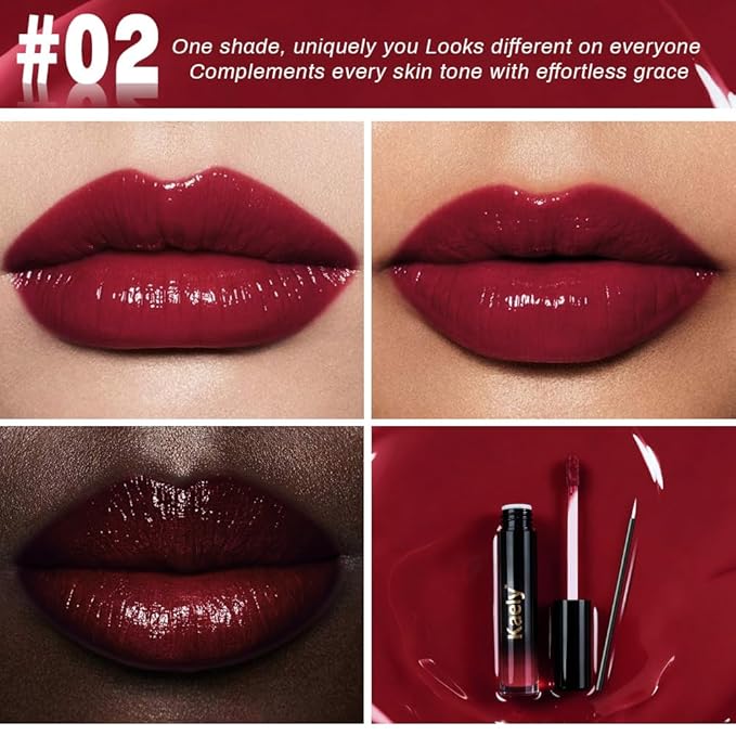 Kaely Longwear Shine Lipstick for Women, Highly Pigmented Liquid Lip Color Makeup, Non-Transfer Lip Gloss Stain Waterproof Smudge Proof 24 Hour, Glossy Finish, Vegan & Cruelty-free, 02 ROYA
