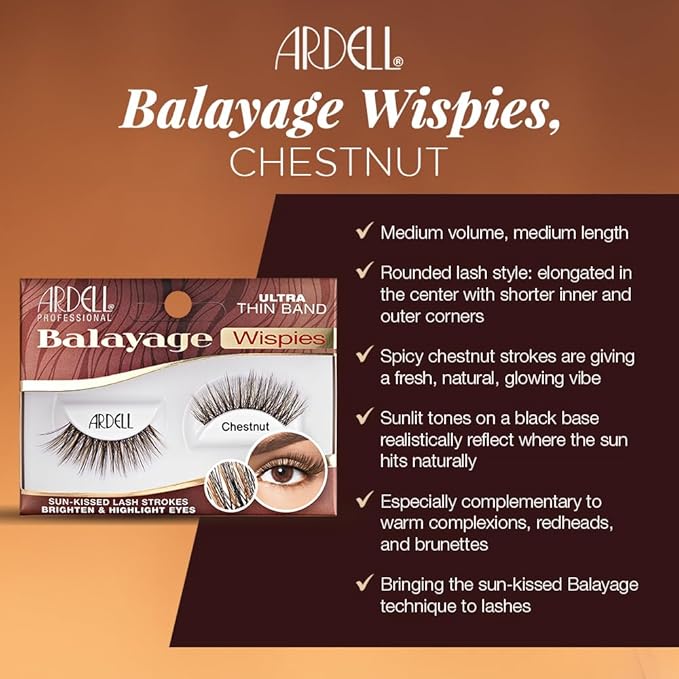 Ardell Balayage Wispies False Eyelashes - Chestnut, Ultra Thin Band, Natural Wispy Lashes, 4 Pack