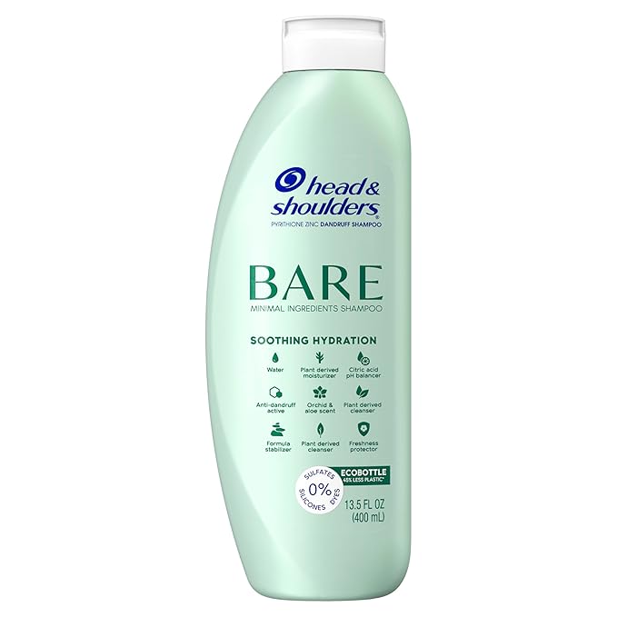 Head & Shoulders Anti-Dandruff Shampoo, BARE Soothing Hydration, 1% Pyrithione Zinc, Dry Scalp Relief, Free of Sulfates, Silicones, Dyes, 13.5 fl oz
