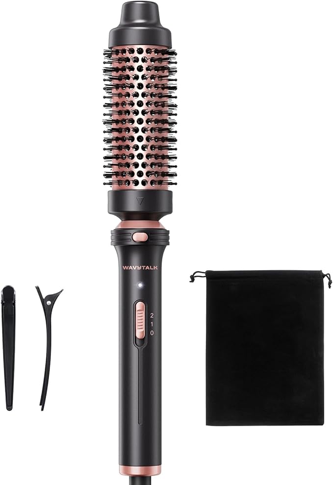 Wavytalk Thermal Brush, 1 1/2 inch Heated Round Brush with Detachable Head, Velvet Pouch and Dual Voltage for Travel, Easy to Create Blowout Look, Rose Gold