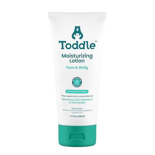 Probiotic Moisturizing Lotion for Face & Body, Eczema & Dry Skin Relief, Fragrance-Free with Vitamin E, Shea Butter for Sensitive Baby & Kids Skin, Pediatrician-Approved, Travel Size 1.7oz