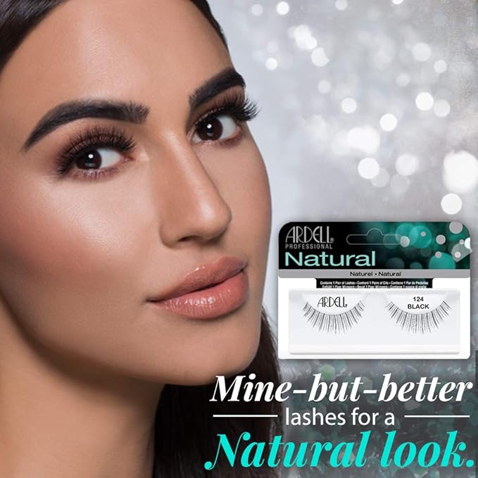 Ardell Natural Lashes False Eyelashes 124 - Black, Soft & Lightweight Strip Lashes, Easy to Apply, Comfortable Wear, 4 Pack