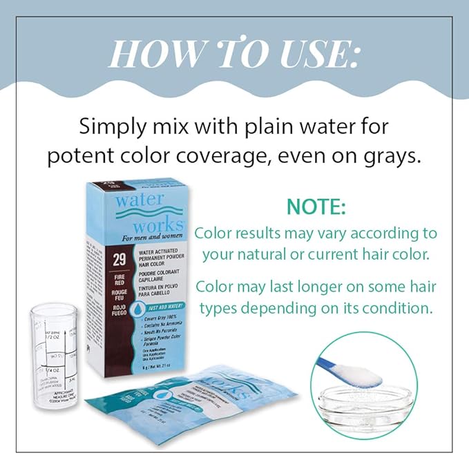 Water Works Hair Color Powder, Fire Red – Permanent Hair Dye for Root Touch-Up & Full Coverage, Vivid Color, Men & Women, 3 Pack