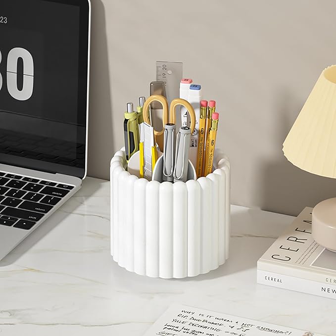 Anyoifax 360 Rotating Makeup Brush Holder 7 Slots Make Up Brush Organizer Removable Spinning Cosmetic Brushes Storage Pen Holder for Vanity, Dresser, Desk, White