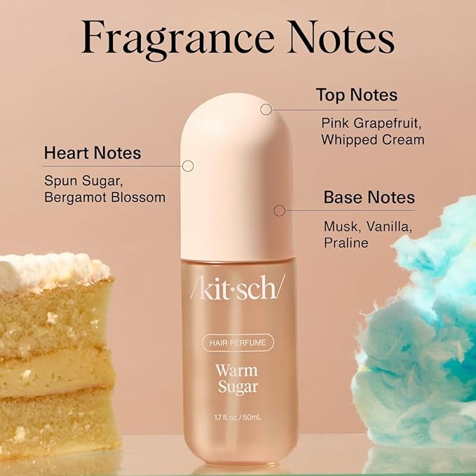 Kitsch Hair Perfume for Women - Warm Sugar | Clean, Deodorizing & Patented Odor-Eliminating Technology Hair Spray & Body Mist - Freshen Hair, Body & Pillows - Pink Grapefruit & Vanilla Scent - 50mL