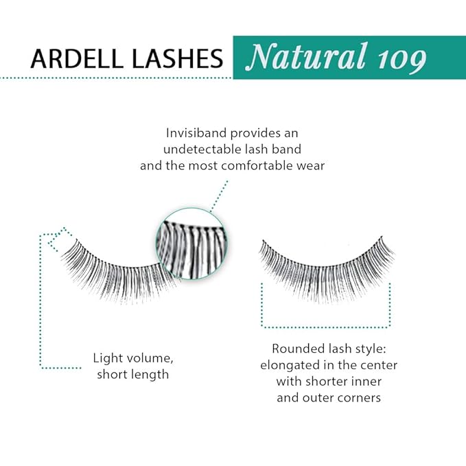 Ardell Natural Lashes False Eyelashes 109 - Black, Reusable Strip Lashes Lash Enhancement for Everyday Wear, 4 Pack