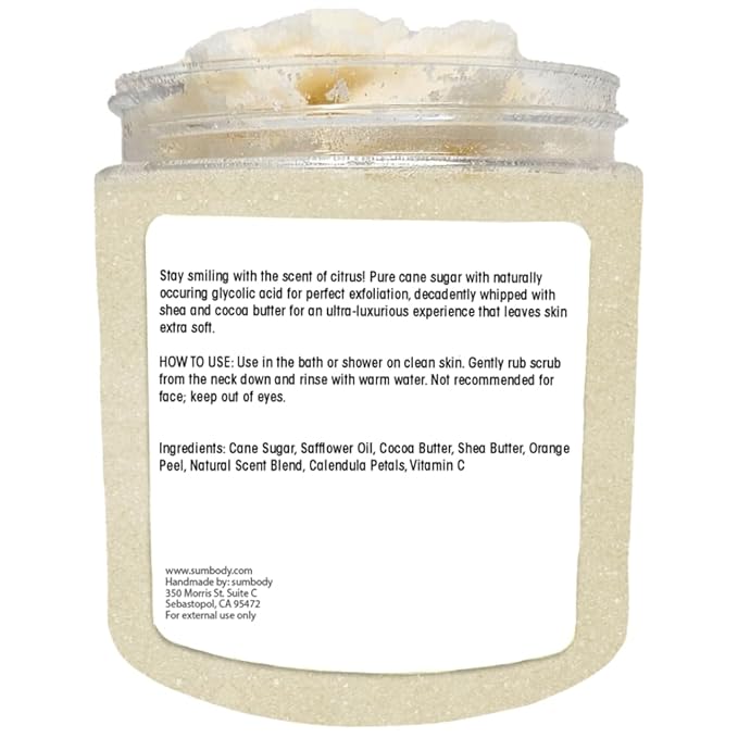 Sumbody USA Citrus Shea Sugar Body Scrub Vitamin C (9oz) Moisturizing Exfoliating Body Foot Hand Scrub Hydrating Nourishing Bath Essential Scrubs Women Teens Gift Self Care Vegan