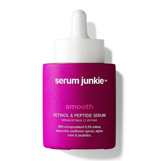 SMOOTH Retinol and Peptide Serum with Encapsulated Retinol, Bakuchiol, Matrixyl 3000, Melatonin, Vitamin E, Anti-Aging, Targets Fine Lines, Uneven Texture, Dullness, 1 fl oz