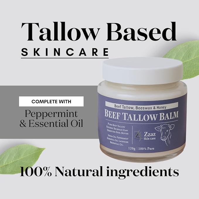 Beef Tallow Balm - 100% Pure Ingredients - Unscented Multipurpose Balm for Skincare - Beef Tallow Moisturizer 4oz/120g