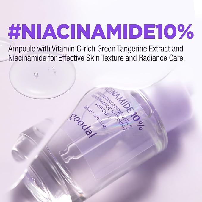 GOODAL Green Tangerine Vita C Niacinamide 10 Toning Ampoule - Facial Serum for Natural Glow, Daily Use, Pore Minimizer for Face, Hydrating, Korean Skincare, K Beauty (30ml/1.01 fl.oz.)