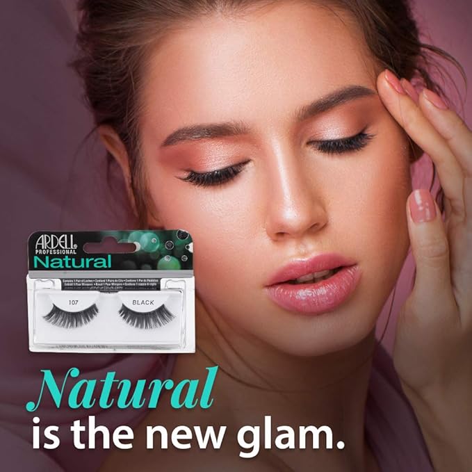 Ardell Natural Lashes False Eyelashes 107 - Black, Natural Look Strip Lashes, Long-Lasting Wear for Everyday Use, 4 Pack