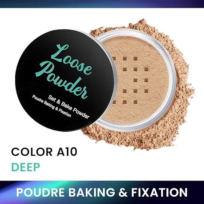 Loose Setting Powder - Translucent Finishing Powder for Face With Built-in Puff, Oil Control & Pore Blurring, Soft Matte Makeup, Vegan & Long Lasting, Deep 10 (0.21 oz)