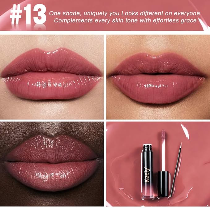 Kaely Longwear Shine Lipstick for Women, Highly Pigmented Liquid Lip Color Makeup, Non-Transfer Lip Gloss Stain Waterproof Smudge Proof 24 Hour, Glossy Finish, Vegan & Cruelty-free, 13 COY