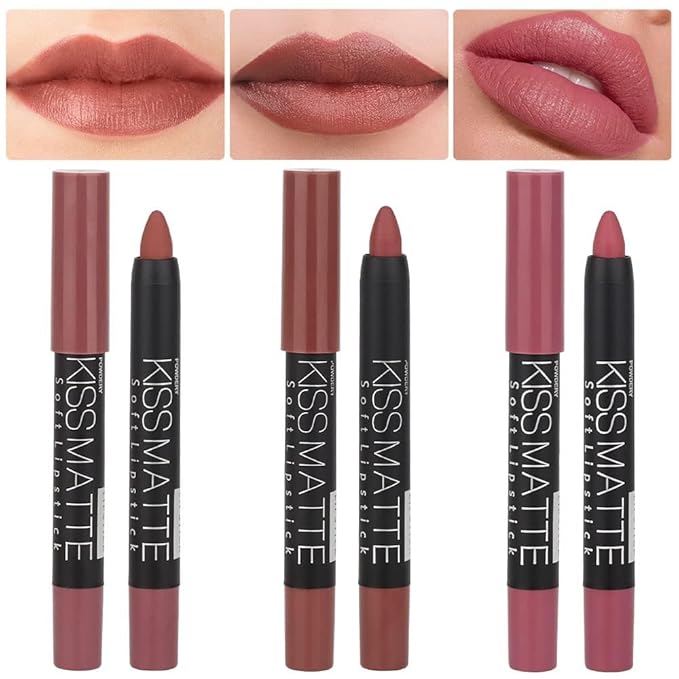 Generic Deep Dark Red Matte Lipstick and Lip Crayon Liner Pencil Pen Set for Women Lip Stain Long Lasting Waterproof labiales (3, 05&06&09)