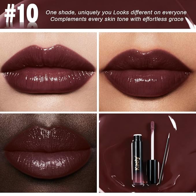Kaely Longwear Shine Lipstick for Women, Highly Pigmented Liquid Lip Color Makeup, Non-Transfer Lip Gloss Stain Waterproof Smudge Proof 24 Hour, Glossy Finish, Vegan & Cruelty-free, 10 FEARLESS