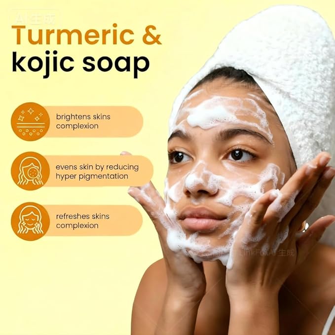 Lemon & Turmeric Glow Soap Bar - Brightening Bar for Dark Spots & Acne Scars, with Kojic Acid, Vitamin C, Retinol, Shea Butter -30% Larger & SLS Free, for Oily & Dry Skin- 2PCS