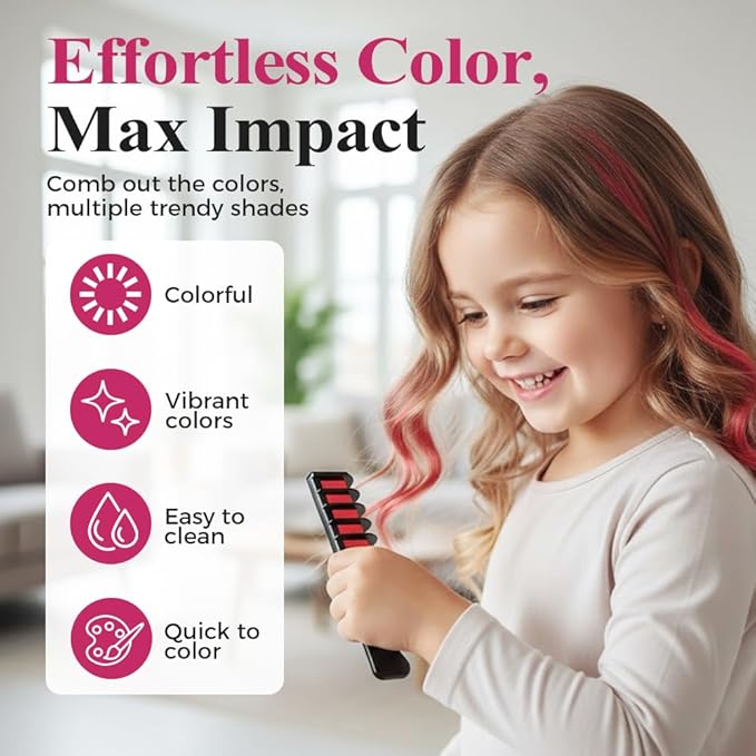 12 Colors Festive Fun Hair Chalk Combs, 2026 New Temporary Glitter Hair Colors Hair Chalk Combs, Washable DIY Hair Color Dye for Birthday Christmas Party Gifts for Teenage Girls Kids (10 Colors)