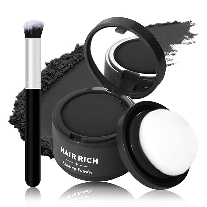 Hairline Powder with Brush Set, Root Touch Up Hair Color for Thinning and Gray Hair Coverage, Waterproof and Sweatproof Hairs Loss and Bald Spot Concealer for Men and Women-Black