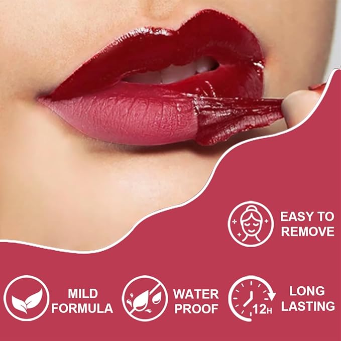 3 Colors Peel Off Lip Liner Stain Kit, Long Lasting Waterproof Lip Tint Stains Makeup Set with Matte Finish for Women, Natural Look, Easy to Use, for All Skin Types, Tweezer Include (#2,3,6)