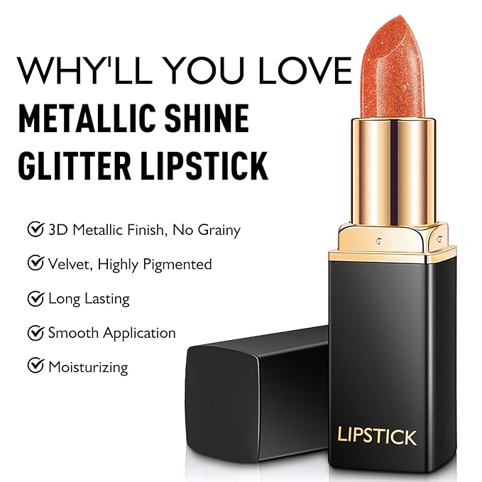 Cool Berry Pink Lipstick for Women with Metallic Shimmer Shine, Long Lasting Lip Stick Glitter Moisturizing Lightweight Full Coverage Lip Makeup, Non-Sticky Pearl Shiny Cream Lipstick Balm, 08