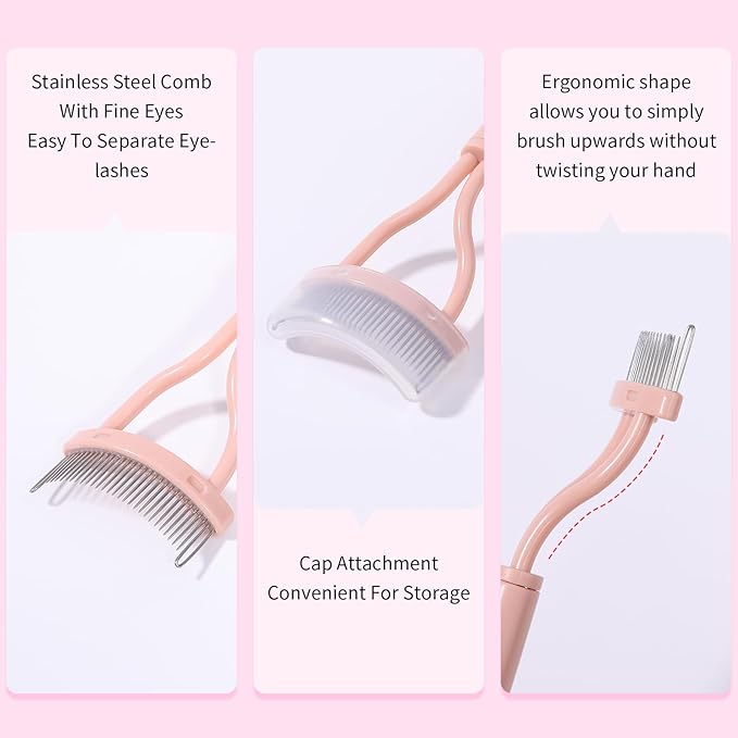 Docolor Eyelash Comb Eyelash Separator Mascara Applicator Eyelash Definer with Comb Cover Pink