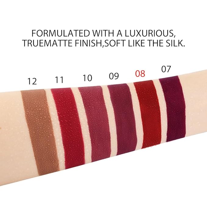 evpct 1Pcs Ruby Brick Red Matte Liquid Lipstick Lip Gloss Glossy Set for Black Women 24 Hour Silky Velvet Lipstick labiales matte larga duracion mate 24 horas originales 08#