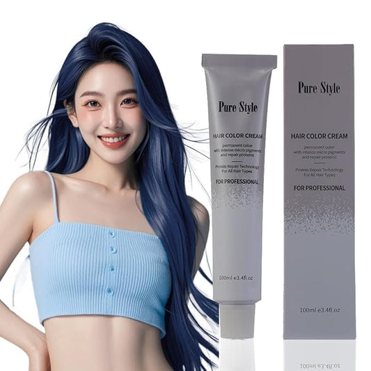PureStyle 100ml Professional Permanent Hair Color Dye Cream Ammonia Free, Long Lasting Medium Grey Blue Color, 100% Gray Coverage, Natural Shine, For All Hair Types Easy At Home Application
