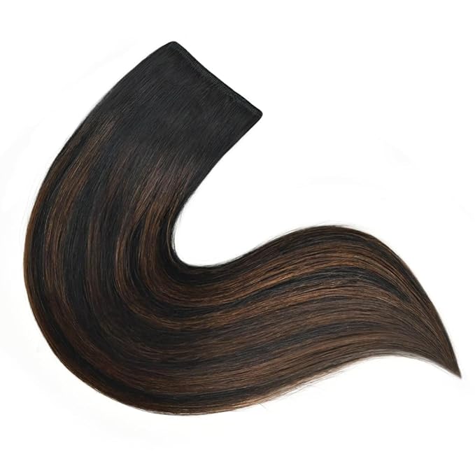 12" Clip in Hair Extensions Remy Human Hair for Women - Silky Straight Balayage Clip on Real Hair Extensions 50grams 4pieces (12inches, #(1BT4) P1B)
